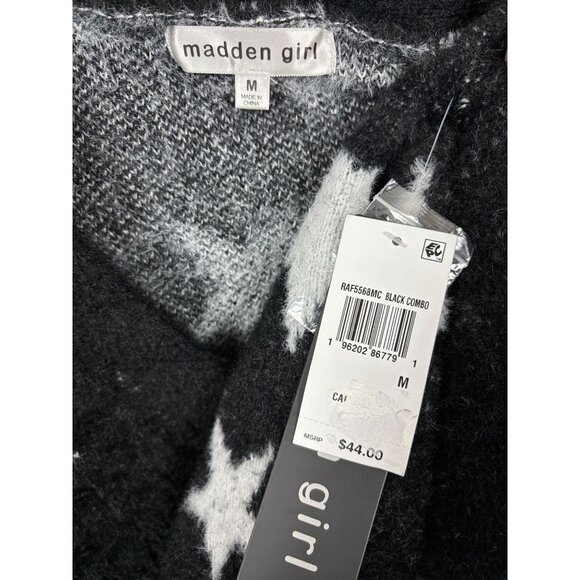 Madden Girl Juniors' Star Print Novelty Eyelash Button-Front Sweater Black M NWT - Picture 6 of 8